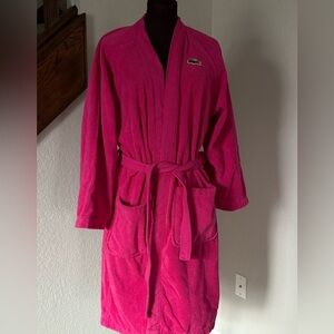 Lacoste Pink Terry Cloth Robe One Size Cotton Belted Spa